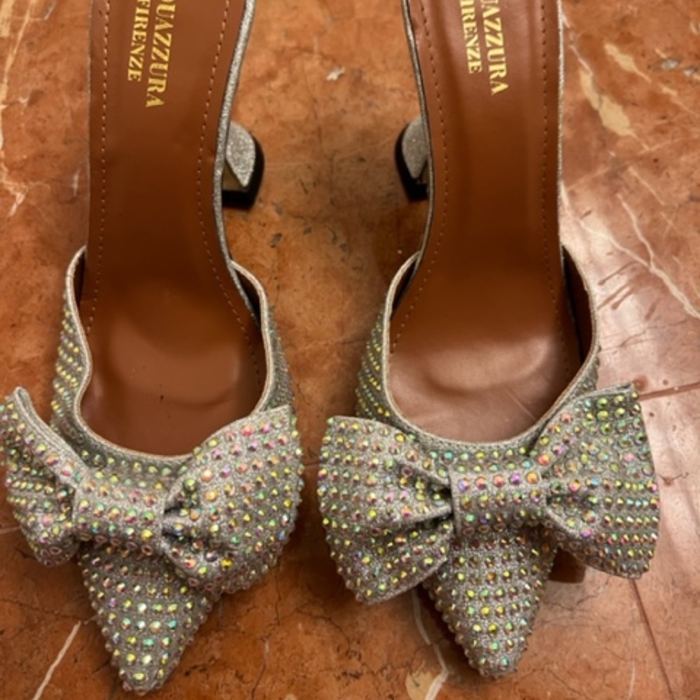 Aquazzura Firenze Crystal Embellished Bow Mules
